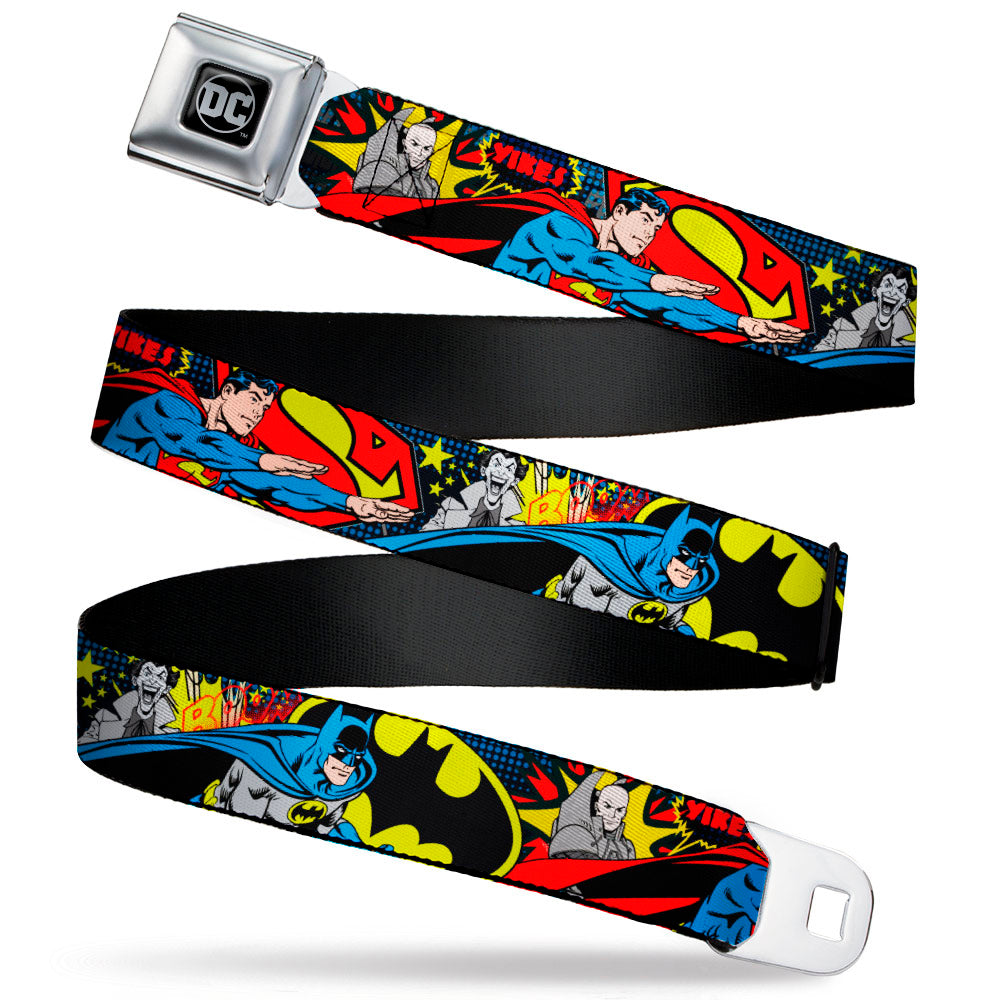DC Round Logo Black/Silver Seatbelt Belt - Classic Batman/Joker & Superman/Lex Luthor Halftone Black/Blue Webbing Seatbelt Belts DC Comics