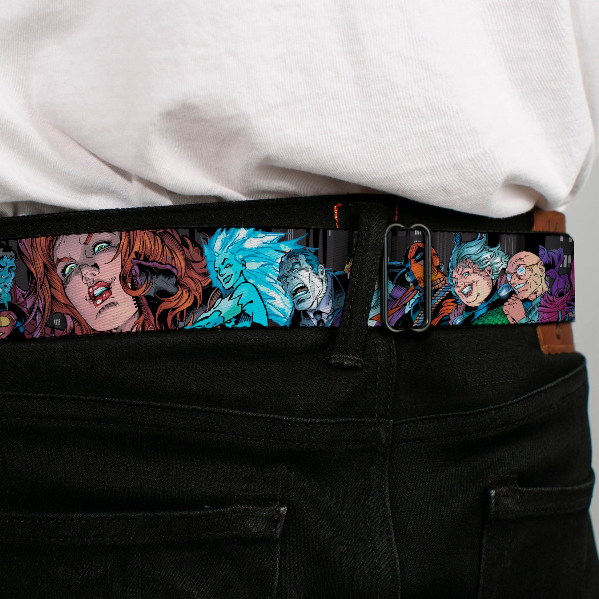 DC COMICS FOREVER EVIL Logo Black/Silver Seatbelt Belt - Injustice League of America Issue #13 Villains Webbing Seatbelt Belts DC Comics