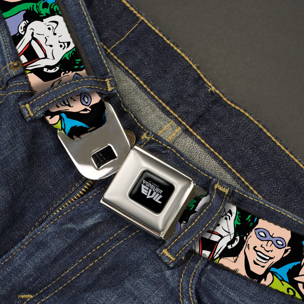 DC COMICS FOREVER EVIL Logo Black/Silver Seatbelt Belt - Justice League Villains CLOSE-UP Webbing Seatbelt Belts DC Comics