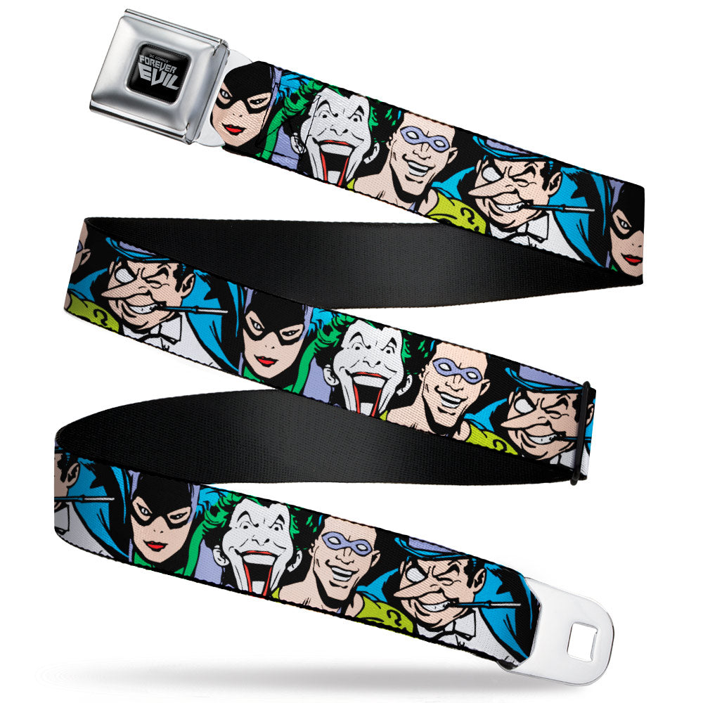 DC COMICS FOREVER EVIL Logo Black/Silver Seatbelt Belt - Justice League Villains CLOSE-UP Webbing Seatbelt Belts DC Comics