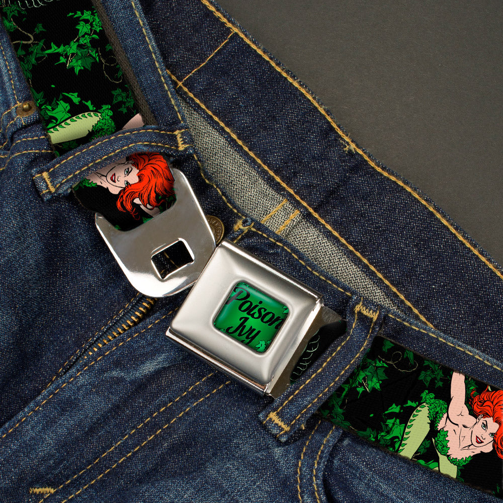 POISON IVY Script Leaves Full Color Greens Black Seatbelt Belt - DC Originals Poison Ivy 3-Poses/Ivy Black/Greens Webbing Seatbelt Belts DC Comics