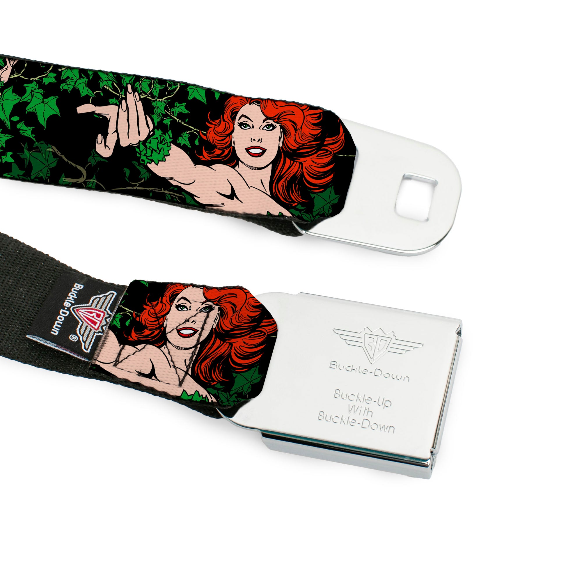 POISON IVY Script Leaves Full Color Greens Black Seatbelt Belt - DC Originals Poison Ivy 3-Poses/Ivy Black/Greens Webbing Seatbelt Belts DC Comics