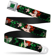 POISON IVY Script Leaves Full Color Greens Black Seatbelt Belt - DC Originals Poison Ivy 3-Poses/Ivy Black/Greens Webbing Seatbelt Belts DC Comics