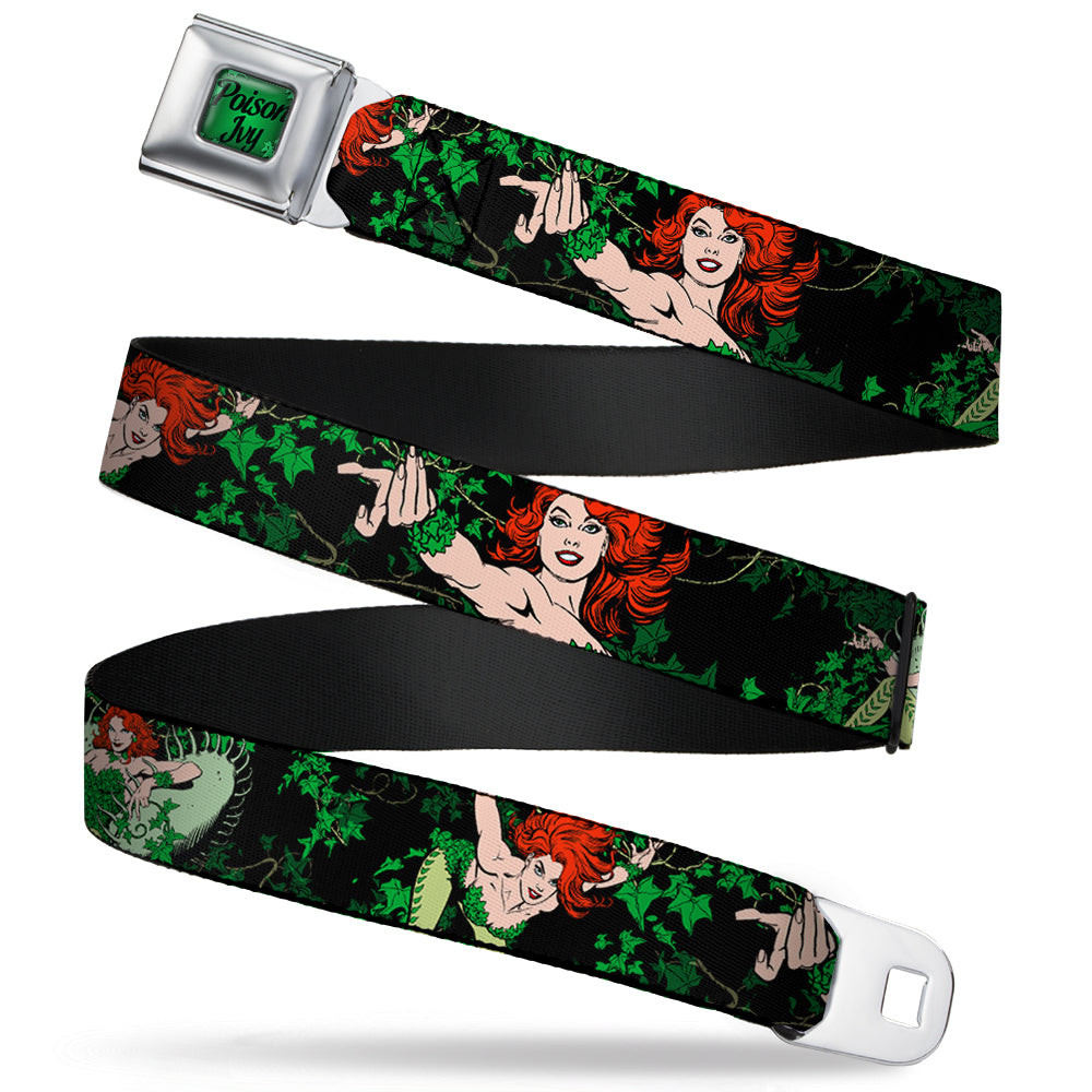 POISON IVY Script Leaves Full Color Greens Black Seatbelt Belt - DC Originals Poison Ivy 3-Poses/Ivy Black/Greens Webbing Seatbelt Belts DC Comics