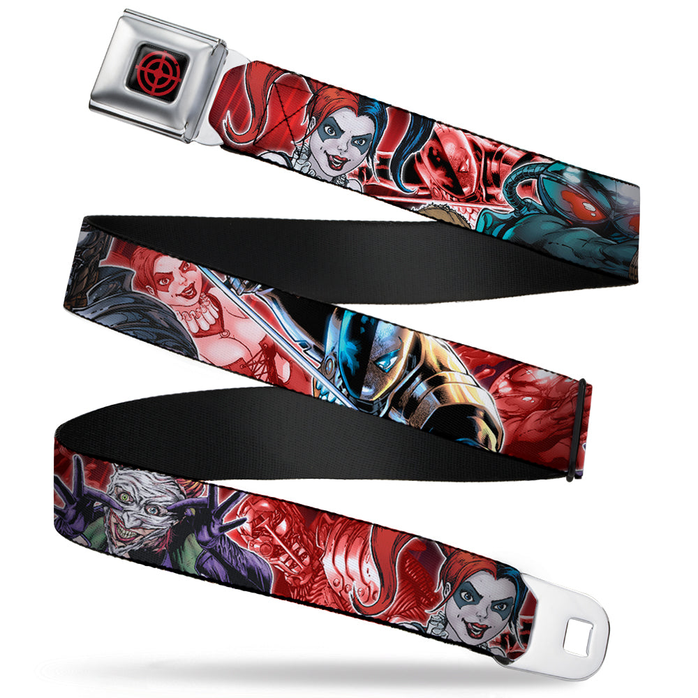 Suicide Squad Target Full Color Black/Red Seatbelt Belt - 5-Suicide Squad Villains Group Reds Webbing Seatbelt Belts DC Comics