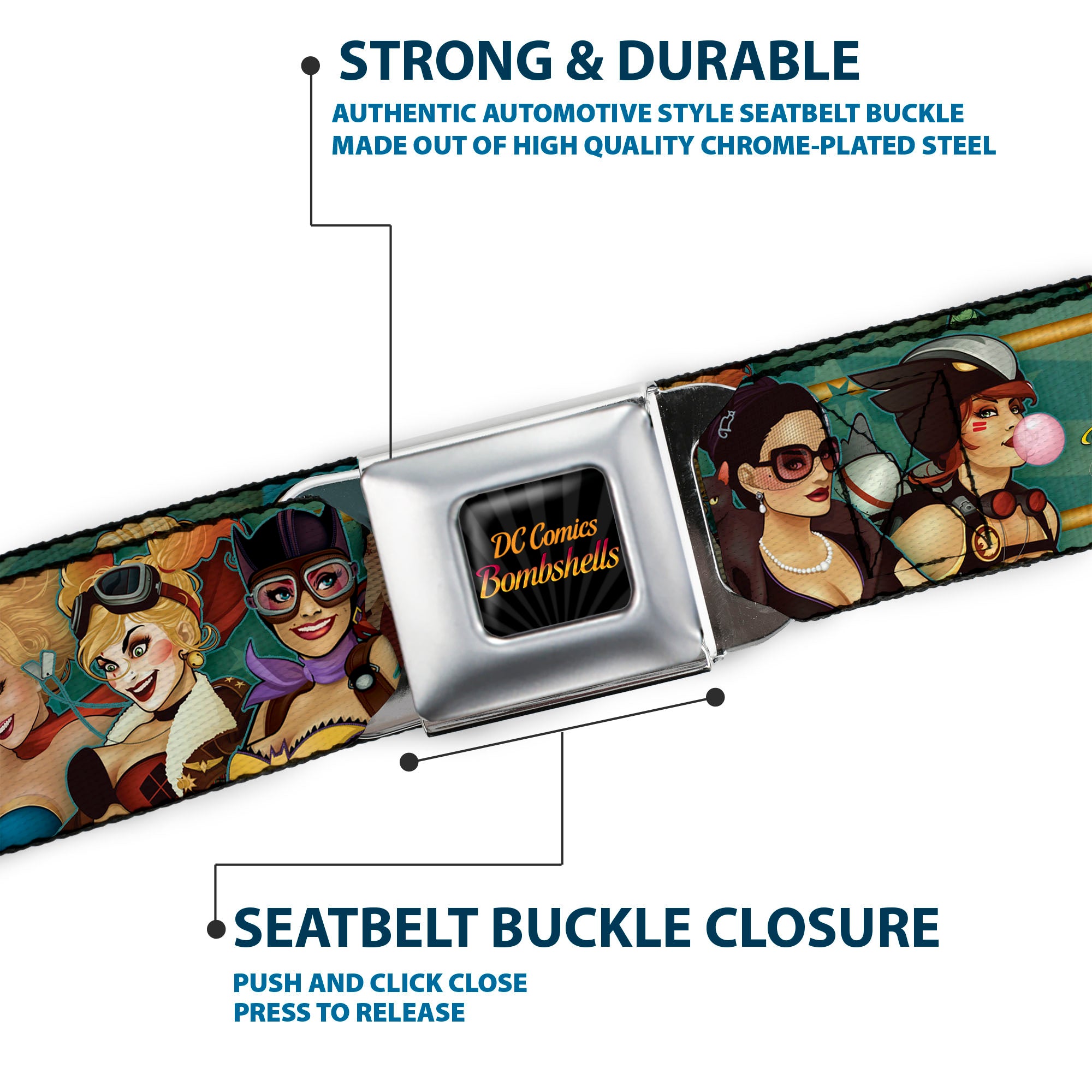 DC COMICS BOMBSHELLS Rays Full Color Black Gray Orange-Red Fade Seatbelt Belt - 12-DC COMICS BOMBSHELLS Pose Rays/Stars Blues/Pink/Yellow Webbing Seatbelt Belts DC Comics