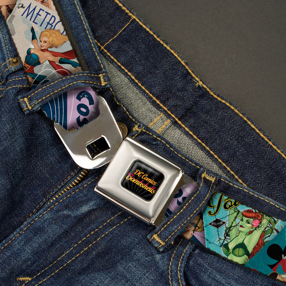 DC COMICS BOMBSHELLS Rays Full Color Black Gray Orange-Red Fade Seatbelt Belt - 8-DC Bombshell Comic Book Covers Stacked Webbing Seatbelt Belts DC Comics