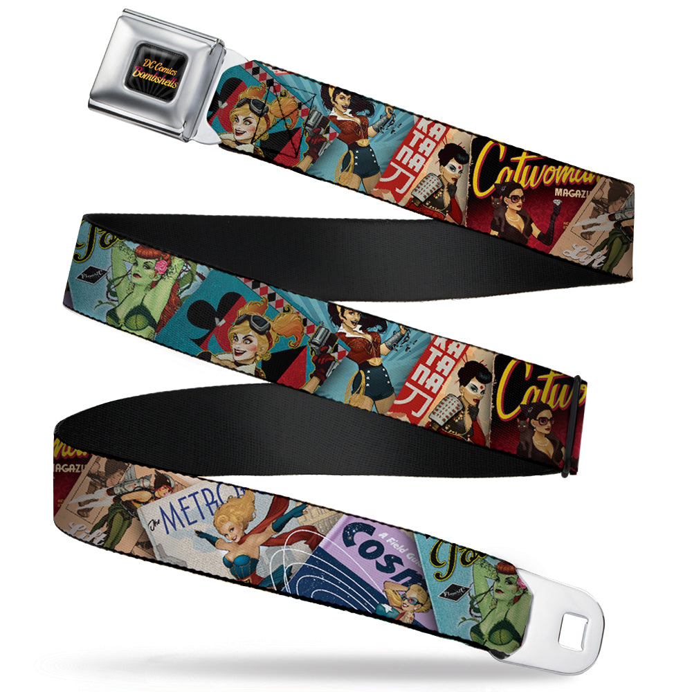 DC COMICS BOMBSHELLS Rays Full Color Black Gray Orange-Red Fade Seatbelt Belt - 8-DC Bombshell Comic Book Covers Stacked Webbing Seatbelt Belts DC Comics