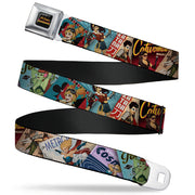 DC COMICS BOMBSHELLS Rays Full Color Black Gray Orange-Red Fade Seatbelt Belt - 8-DC Bombshell Comic Book Covers Stacked Webbing Seatbelt Belts DC Comics