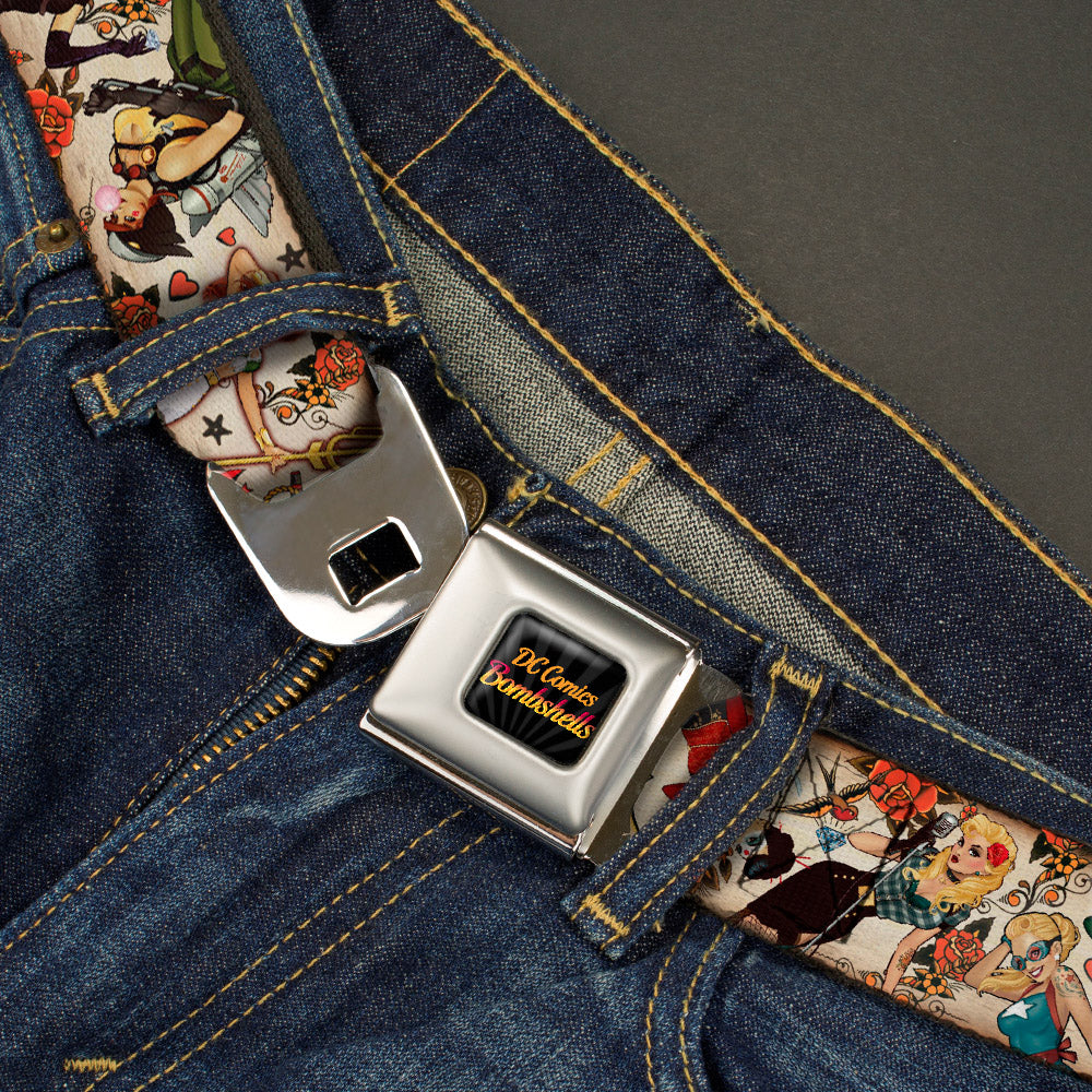 DC COMICS BOMBSHELLS Rays Full Color Black Gray Orange-Red Fade Seatbelt Belt - 10-DC Bombshells/Traditional Tattoos Scattered Tan Webbing Seatbelt Belts DC Comics