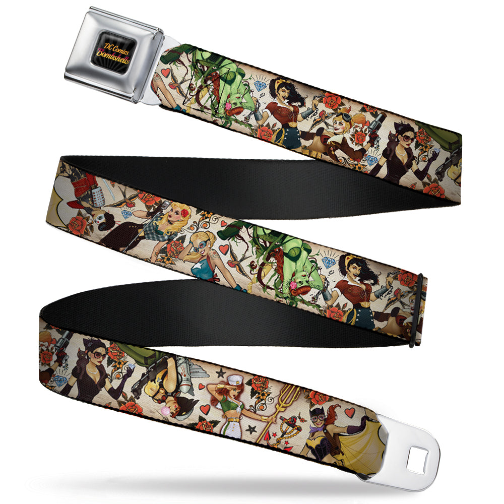 DC COMICS BOMBSHELLS Rays Full Color Black Gray Orange-Red Fade Seatbelt Belt - 10-DC Bombshells/Traditional Tattoos Scattered Tan Webbing Seatbelt Belts DC Comics