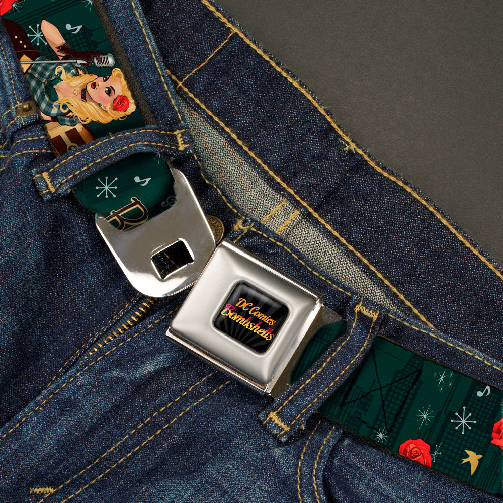 DC COMICS BOMBSHELLS Rays Full Color Black Gray Orange-Red Fade Seatbelt Belt - BLACK CANARY Bombshell Pose/Roses Greens/Reds/Yellow Webbing Seatbelt Belts DC Comics