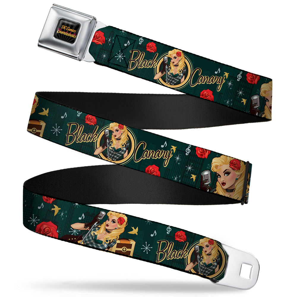 DC COMICS BOMBSHELLS Rays Full Color Black Gray Orange-Red Fade Seatbelt Belt - BLACK CANARY Bombshell Pose/Roses Greens/Reds/Yellow Webbing Seatbelt Belts DC Comics