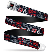 DUNGEONS & DRAGONS Title Logo Full Color Black/Red Seatbelt Belt - Dungeons and Dragons DRAGON MASTER Collage Black/Red/White Webbing Seatbelt Belts Dungeons & Dragons