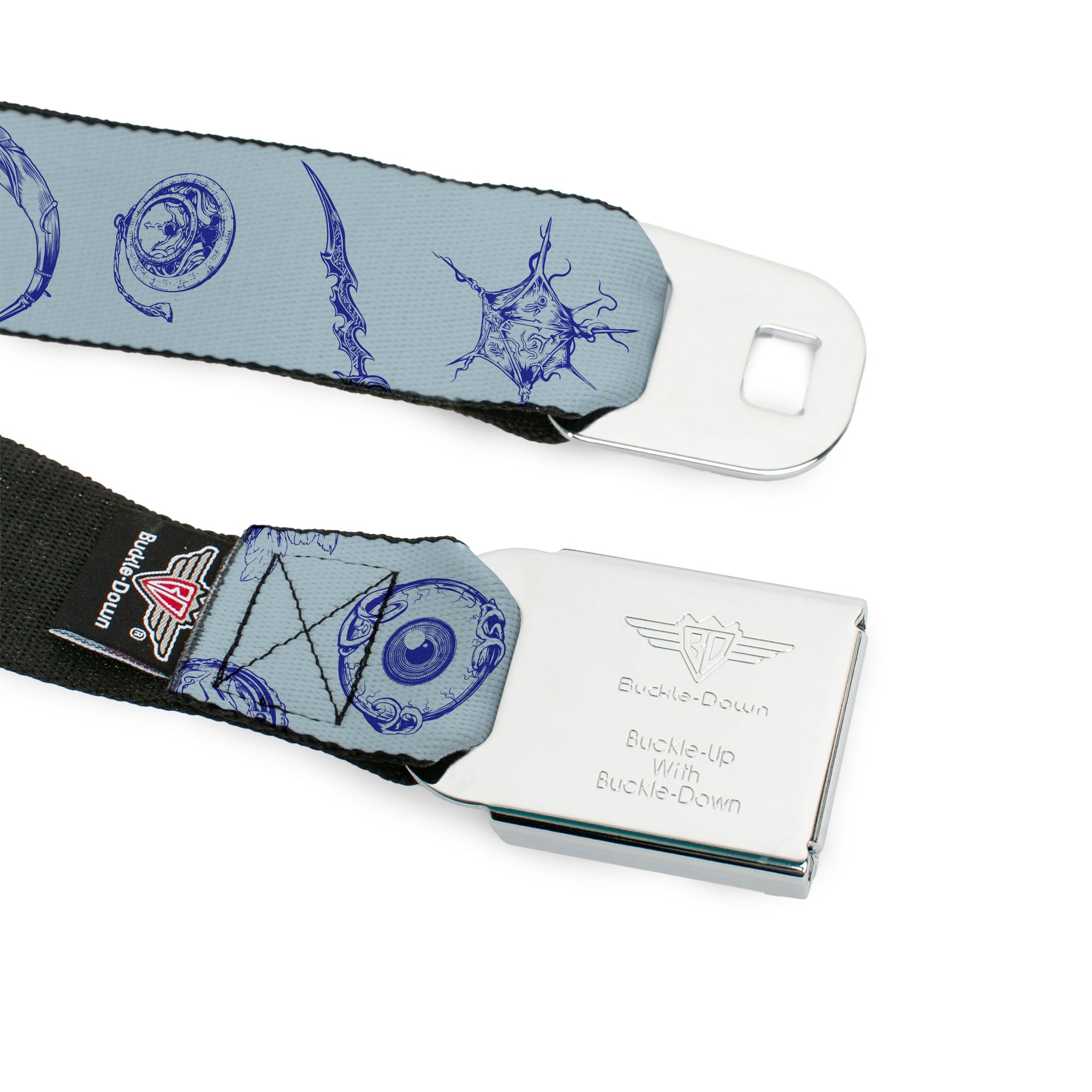 BALDUR'S GATE III Title Logo Full Color Black/Gold Seatbelt Belt - Baldur's Gate III Icons Scattered Blues Webbing Seatbelt Belts Baldur's Gate III