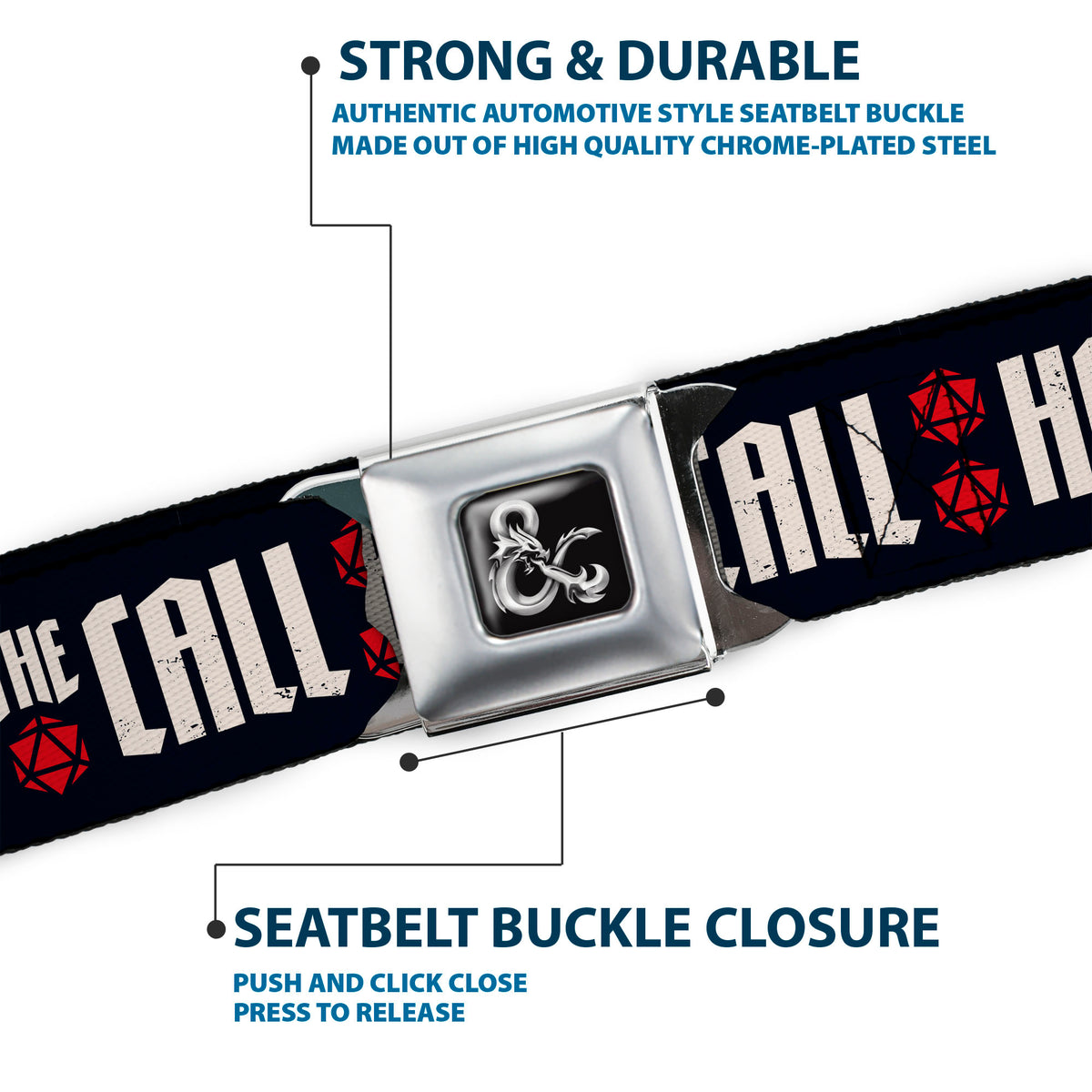 Dungeons & Dragons Ampersand Logo Full Color Black/Gray Seatbelt Belt - Dungeons & Dragons HEED THE CALL Black/White/Red Webbing Seatbelt Belts Dungeons & Dragons