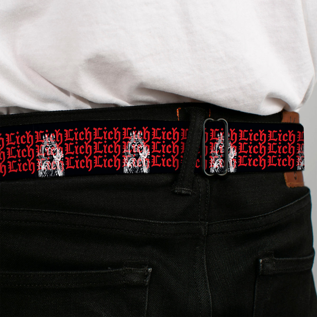 Dungeons & Dragons Ampersand Logo Full Color Black/Gray Seatbelt Belt - Dungeons & Dragons LICH Text Black/Red Webbing Seatbelt Belts Dungeons & Dragons