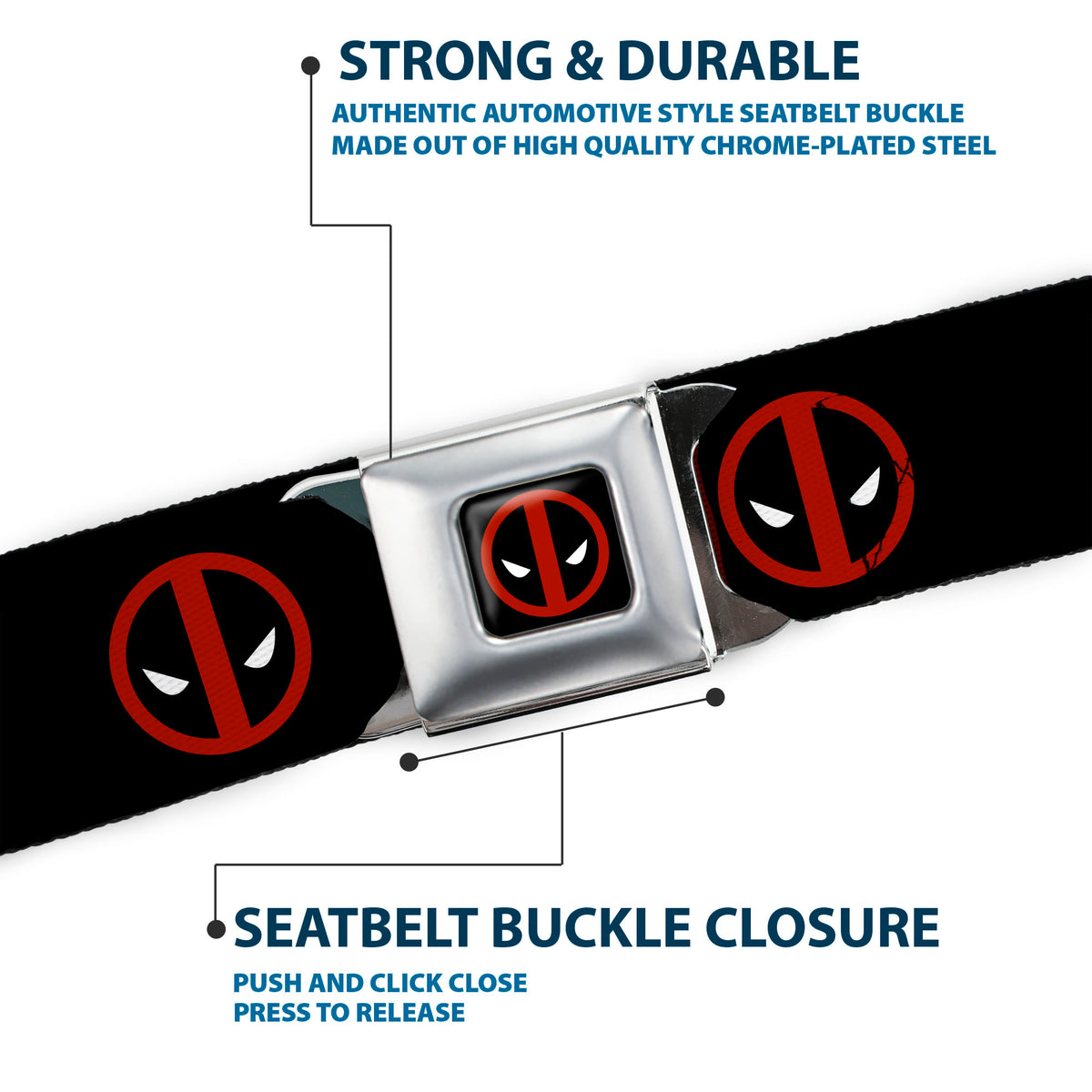 Deadpool Logo Full Color Black/Red/White Seatbelt Belt - Deadpool Logo Black/Red/White Webbing Seatbelt Belts Marvel Comics