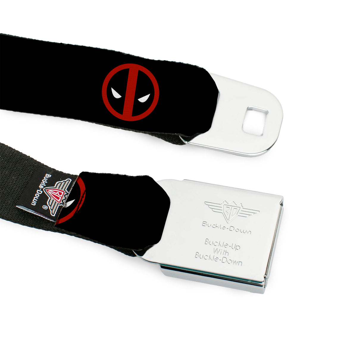 Deadpool Logo Full Color Black/Red/White Seatbelt Belt - Deadpool Logo Black/Red/White Webbing Seatbelt Belts Marvel Comics