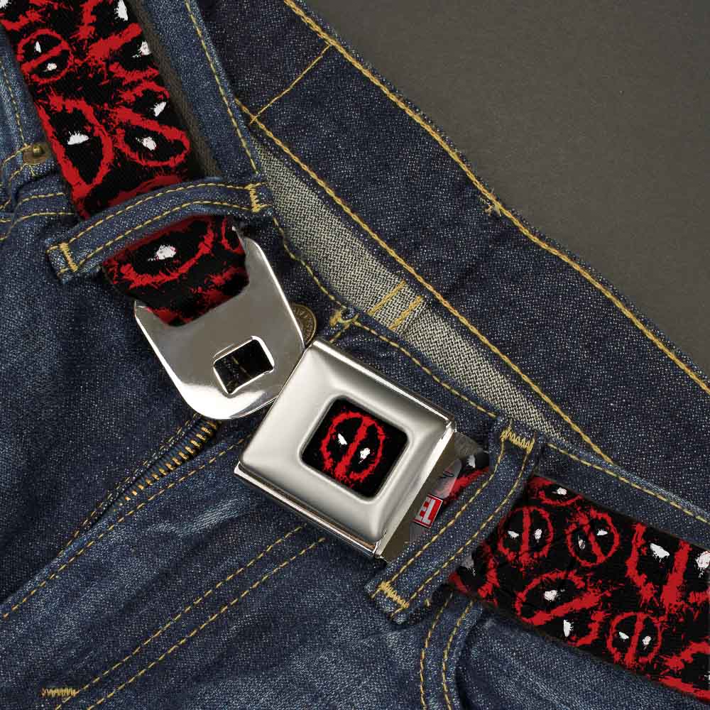 Deadpool Splatter Logo Black/Red/White Seatbelt Belt - Deadpool Splatter Logo Scattered Black/Red/White Webbing Seatbelt Belts Marvel Comics