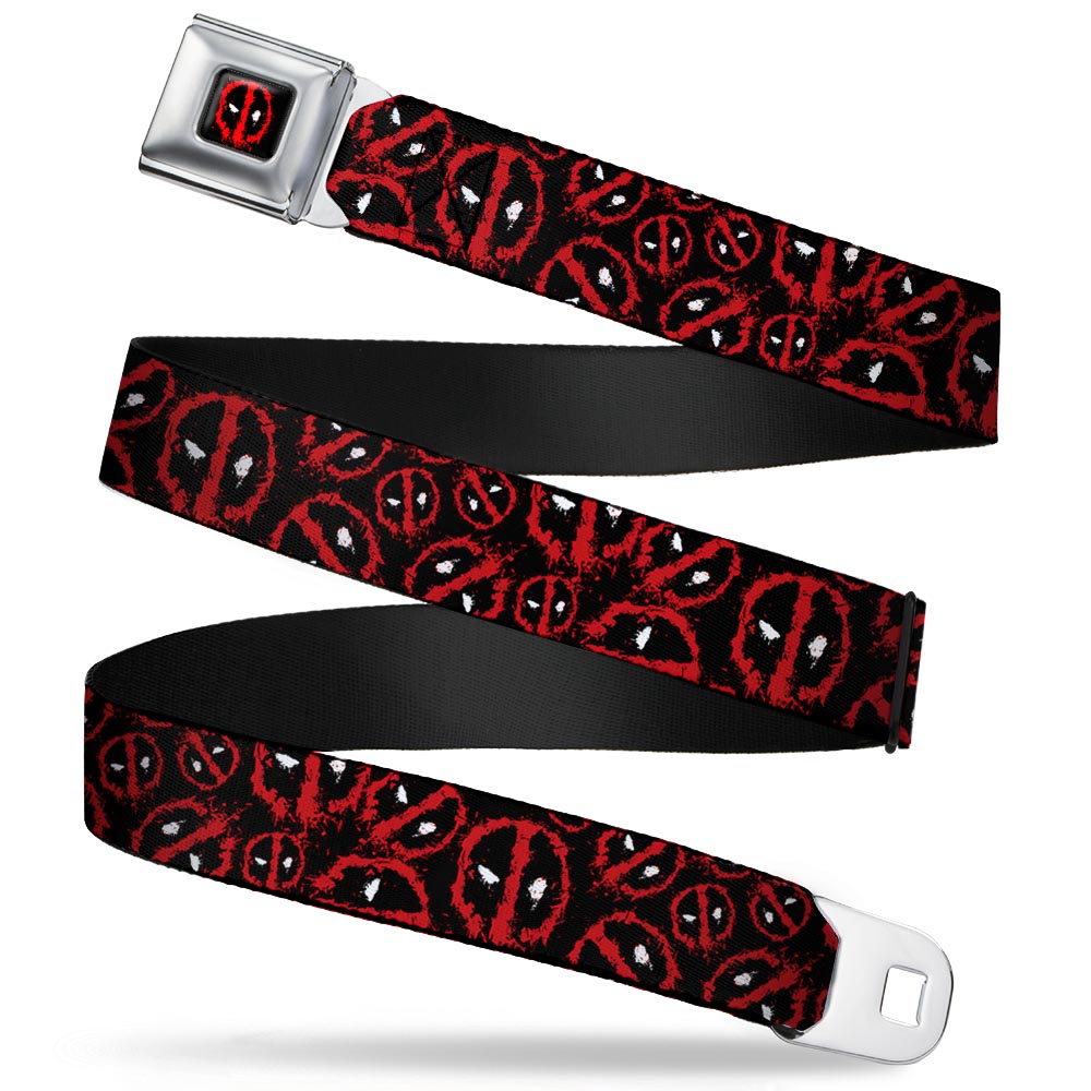 Deadpool Splatter Logo Black/Red/White Seatbelt Belt - Deadpool Splatter Logo Scattered Black/Red/White Webbing Seatbelt Belts Marvel Comics