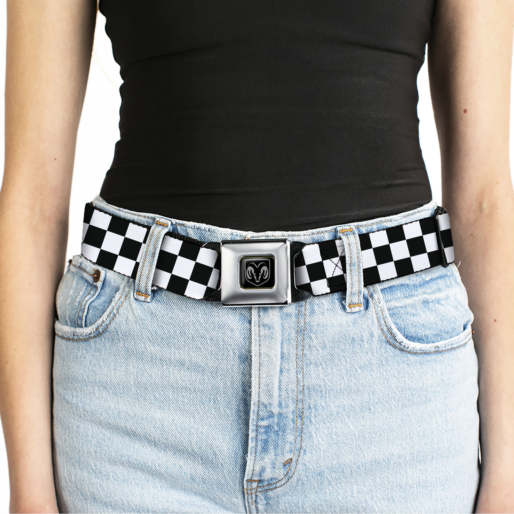 Ram Seatbelt Belt - Checker Black/White Webbing Seatbelt Belts Ram