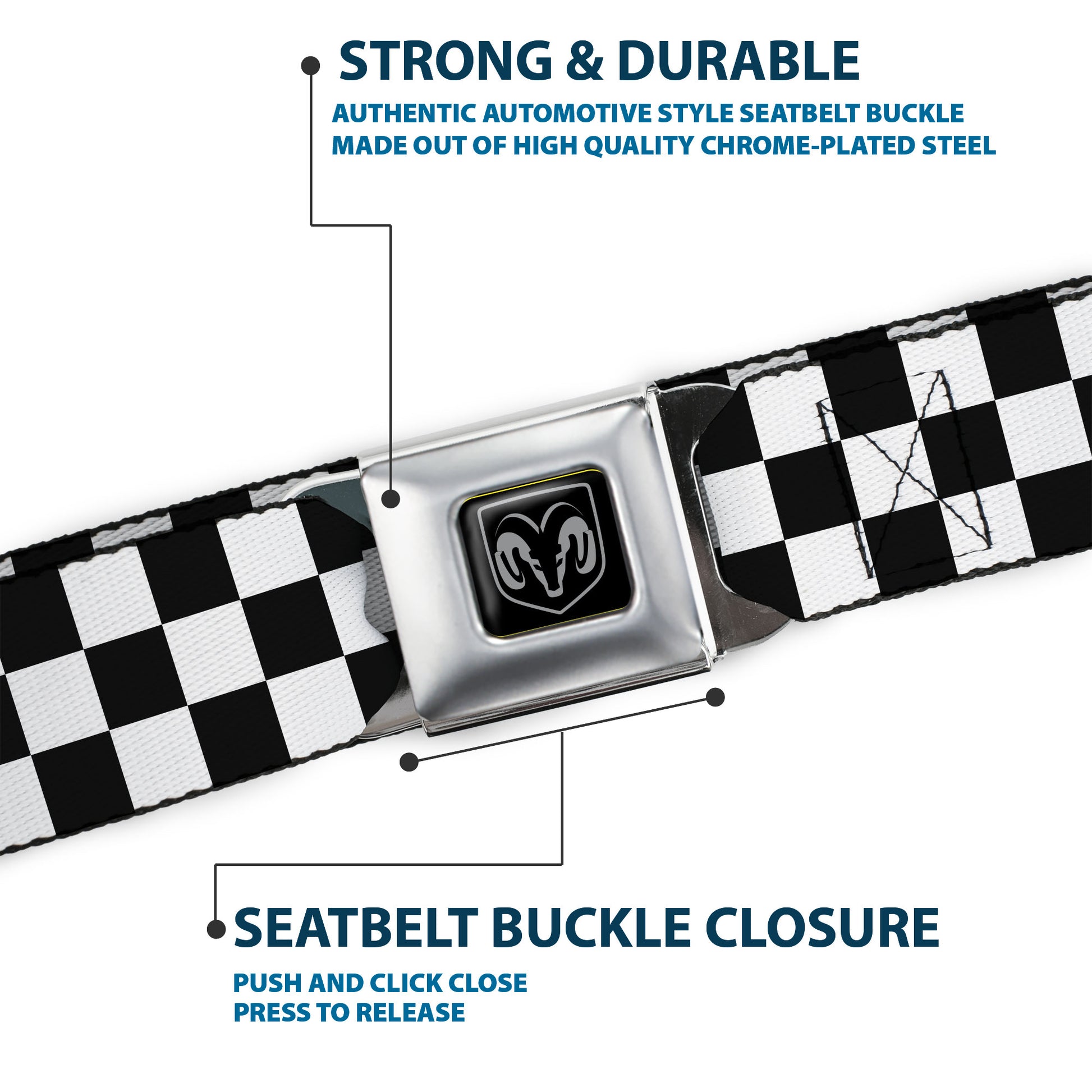 Ram Seatbelt Belt - Checker Black/White Webbing Seatbelt Belts Ram