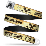 Ram Seatbelt Belt - RAM Logo/Pistons/GUTS-GLORY Weathered/Chocolate Brown Webbing Seatbelt Belts Ram