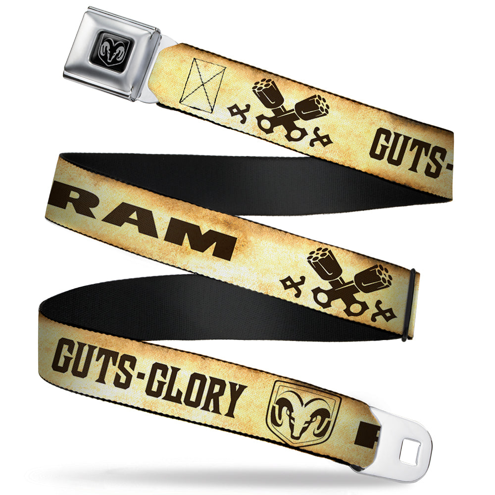 Ram Seatbelt Belt - RAM Logo/Pistons/GUTS-GLORY Weathered/Chocolate Brown Webbing Seatbelt Belts Ram