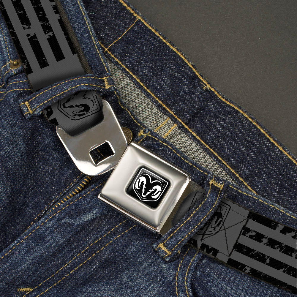 Ram Seatbelt Belt - Ram Logo Americana Stripes Weathered Gray/Black Webbing Seatbelt Belts Ram