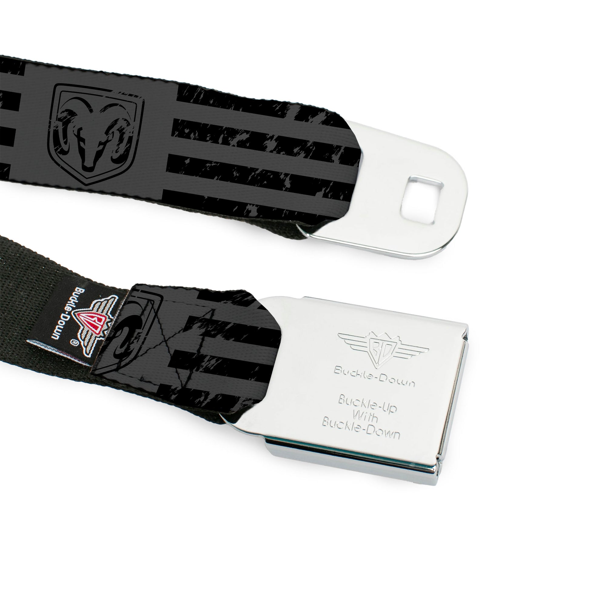 Ram Seatbelt Belt - Ram Logo Americana Stripes Weathered Gray/Black Webbing Seatbelt Belts Ram