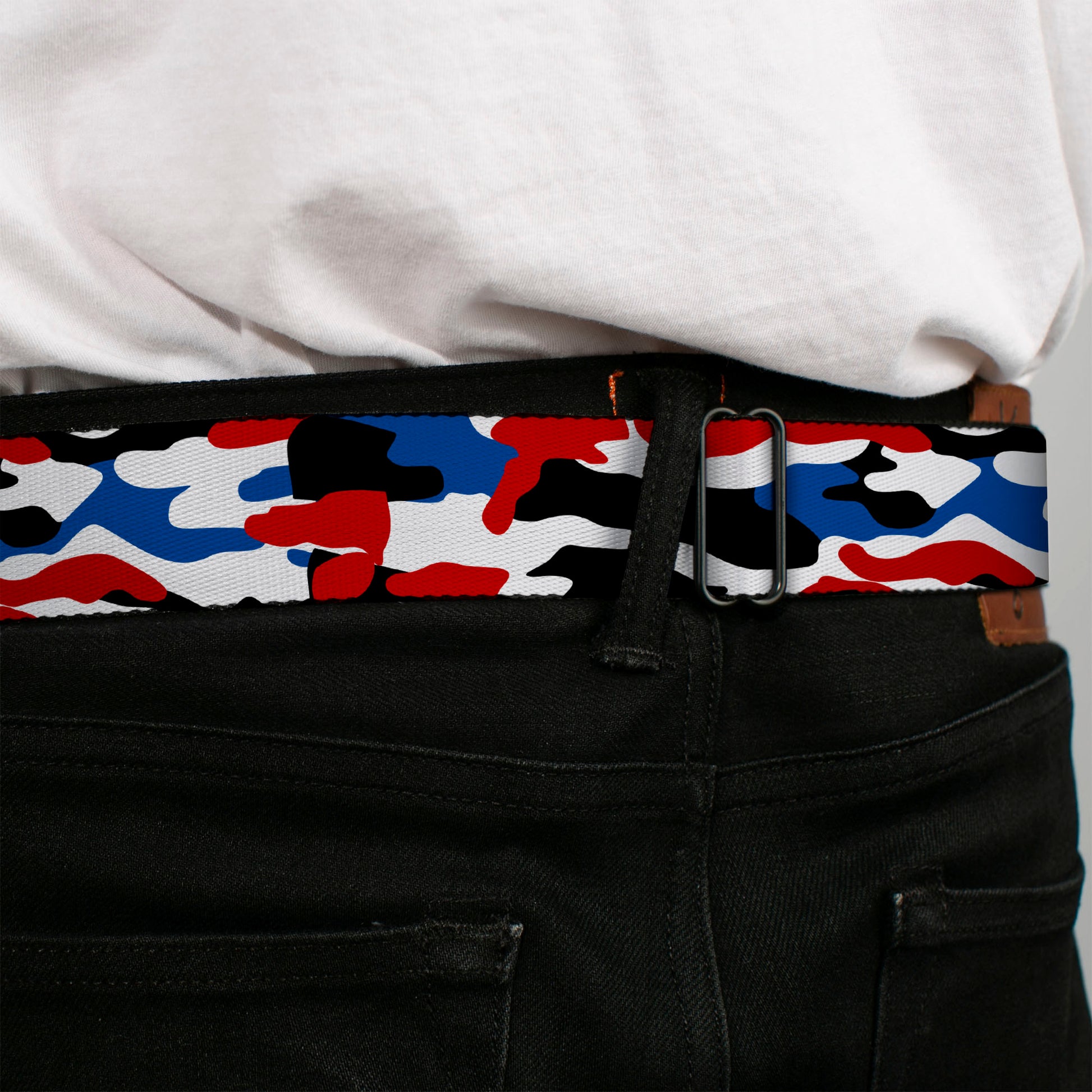 RAM Logo Full Color Black/White Seatbelt Belt - Ram Americana Camo Red/White/Blue/Black Webbing Seatbelt Belts Ram