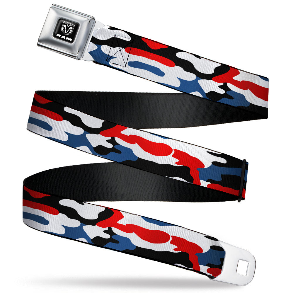 RAM Logo Full Color Black/White Seatbelt Belt - Ram Americana Camo Red/White/Blue/Black Webbing Seatbelt Belts Ram