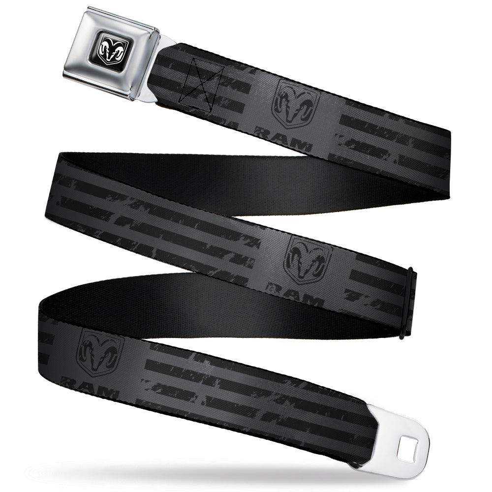 RAM Logo Full Color Black/White Seatbelt Belt - Ram Logo Americana Stripes Weathered Gray/Black Webbing Seatbelt Belts Ram