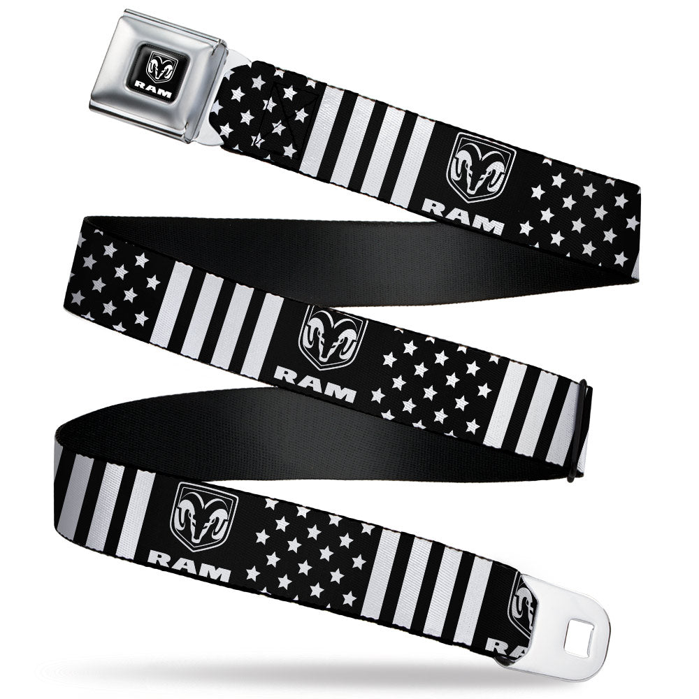 RAM Logo Full Color Black/White Seatbelt Belt - RAM Logo Americana Stars and Stripes Black/White Webbing Seatbelt Belts Ram