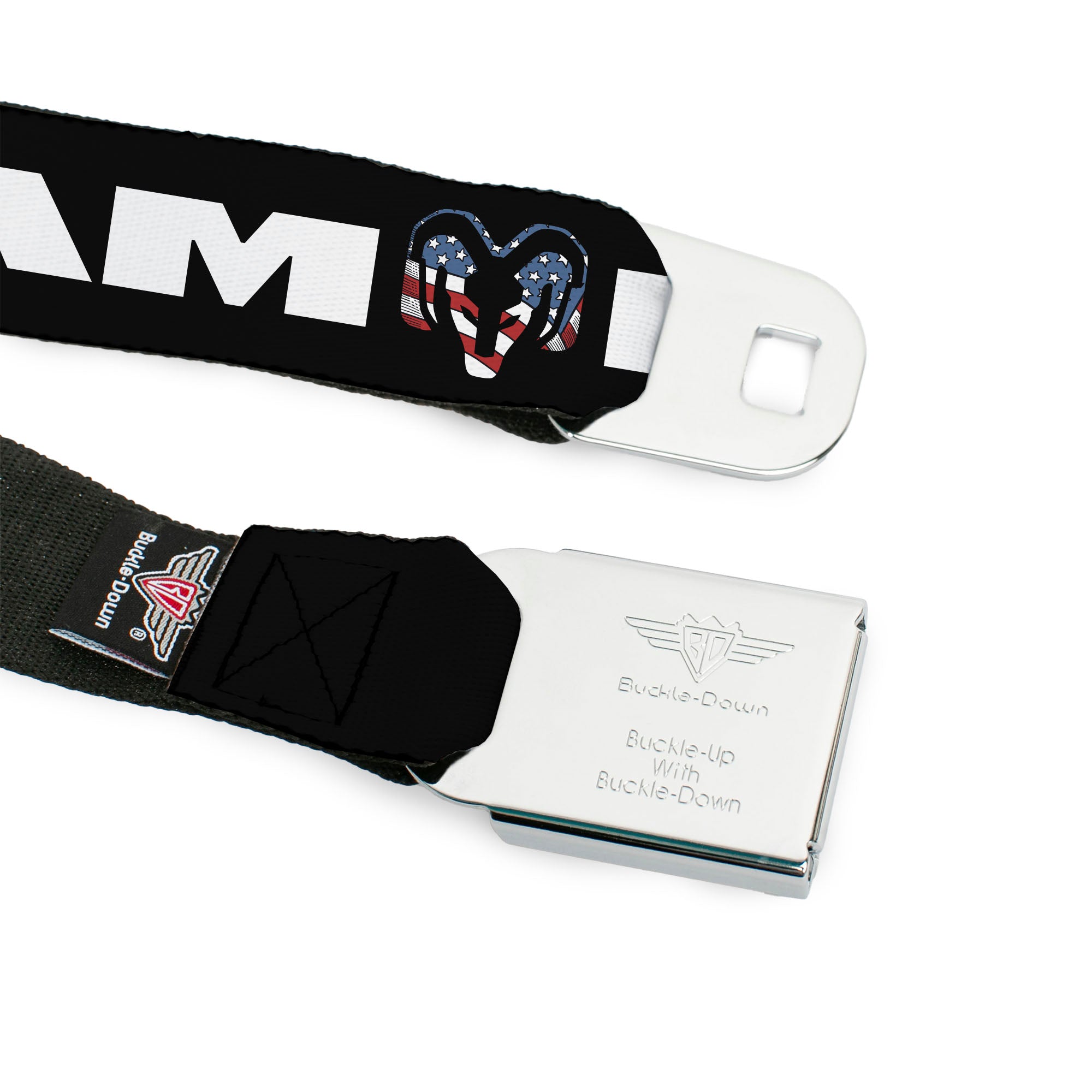 Ram Trucks Americana Logo Full Color Black/Red/White/Logo Seatbelt Belt - RAM Text Americana Logo Black/Red/White/Logo Webbing
