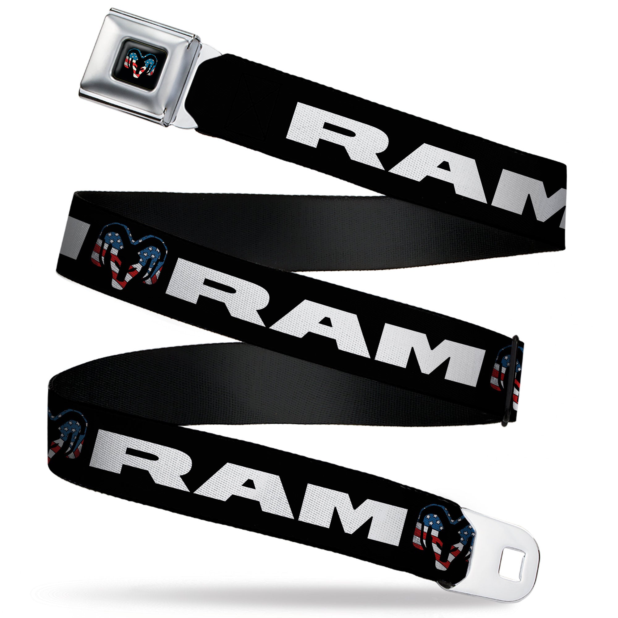 Ram Trucks Americana Logo Full Color Black/Red/White/Logo Seatbelt Belt - RAM Text Americana Logo Black/Red/White/Logo Webbing