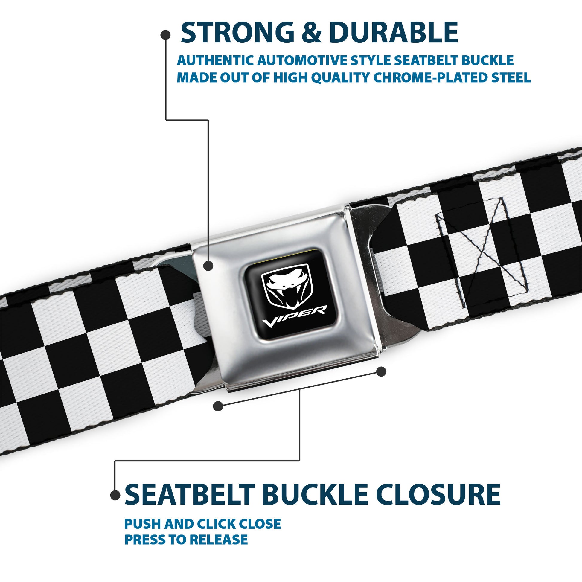 Dodge Viper Seatbelt Belt - Checker Black/White Webbing Seatbelt Belts Dodge