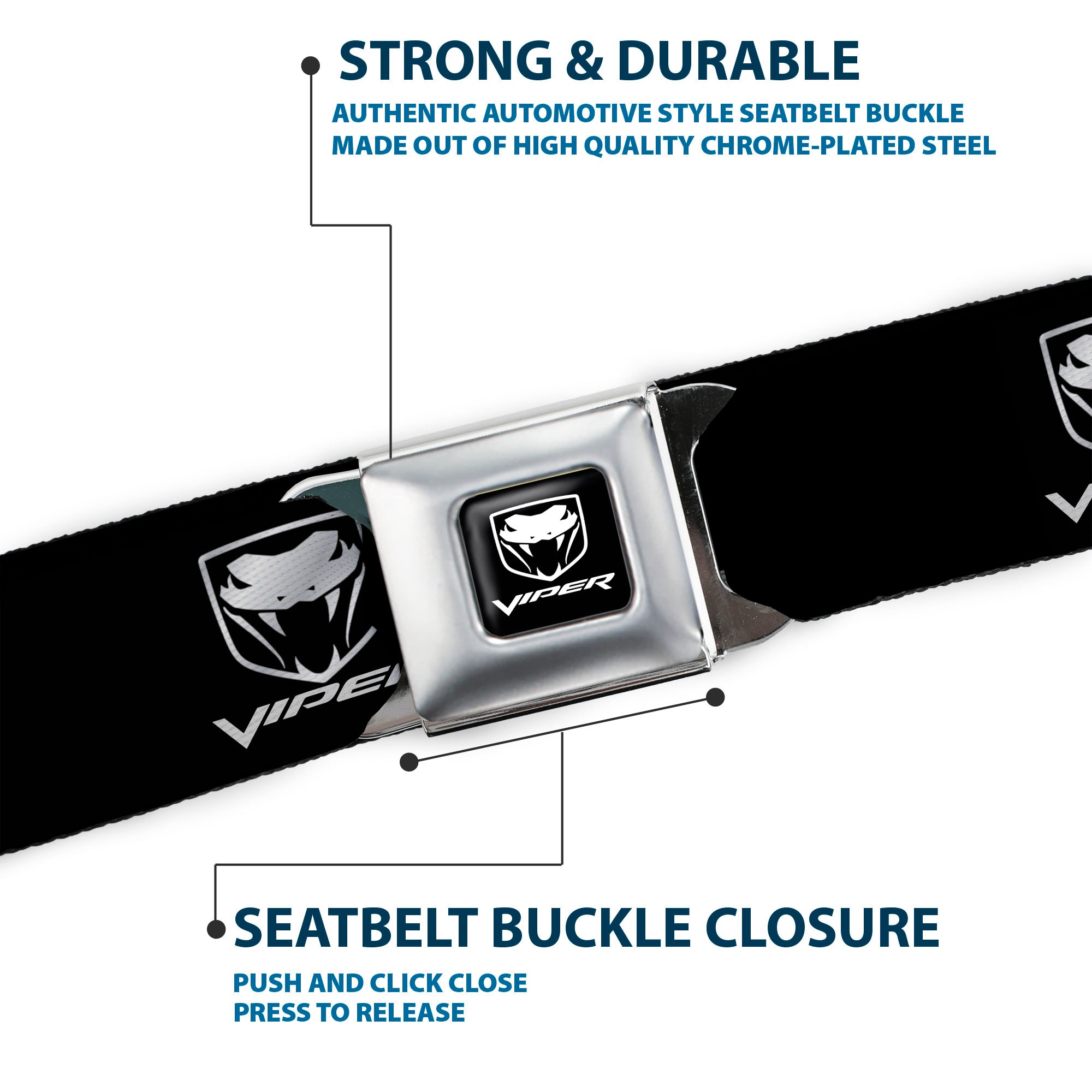 Dodge Viper Seatbelt Belt - Dodge Viper Black/Silver Logo REPEAT Webbing Seatbelt Belts Dodge