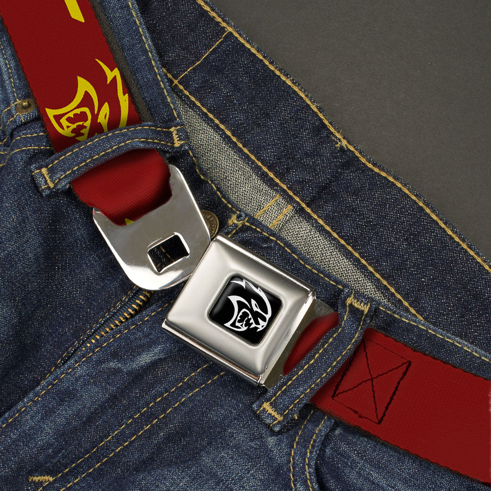 Dodge Hellcat Logo Full Color Black White Seatbelt Belt - Dodge SRT/Hellcat Logo Burgundy/Yellow Webbing Seatbelt Belts Dodge