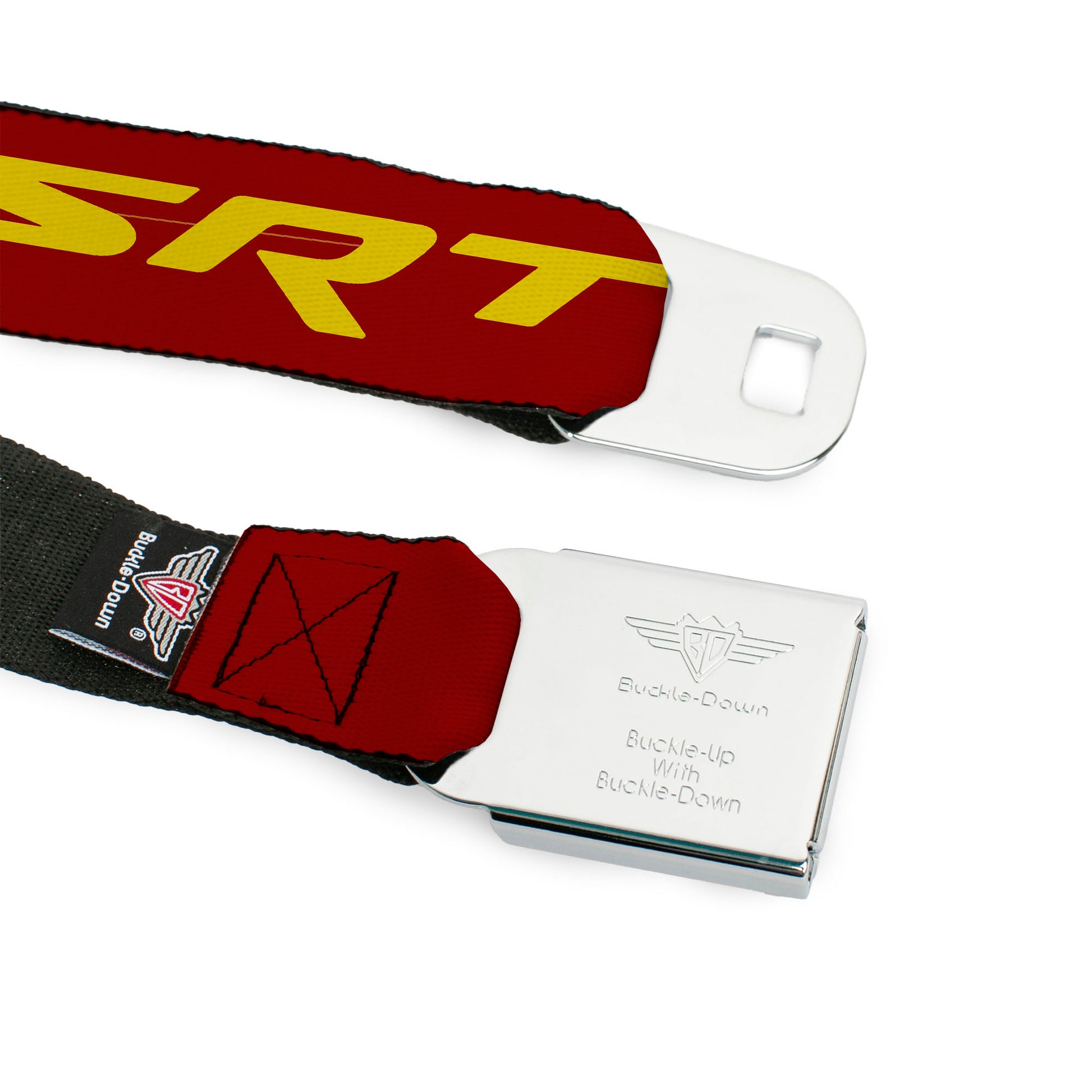 Dodge Hellcat Logo Full Color Black White Seatbelt Belt - Dodge SRT/Hellcat Logo Burgundy/Yellow Webbing Seatbelt Belts Dodge