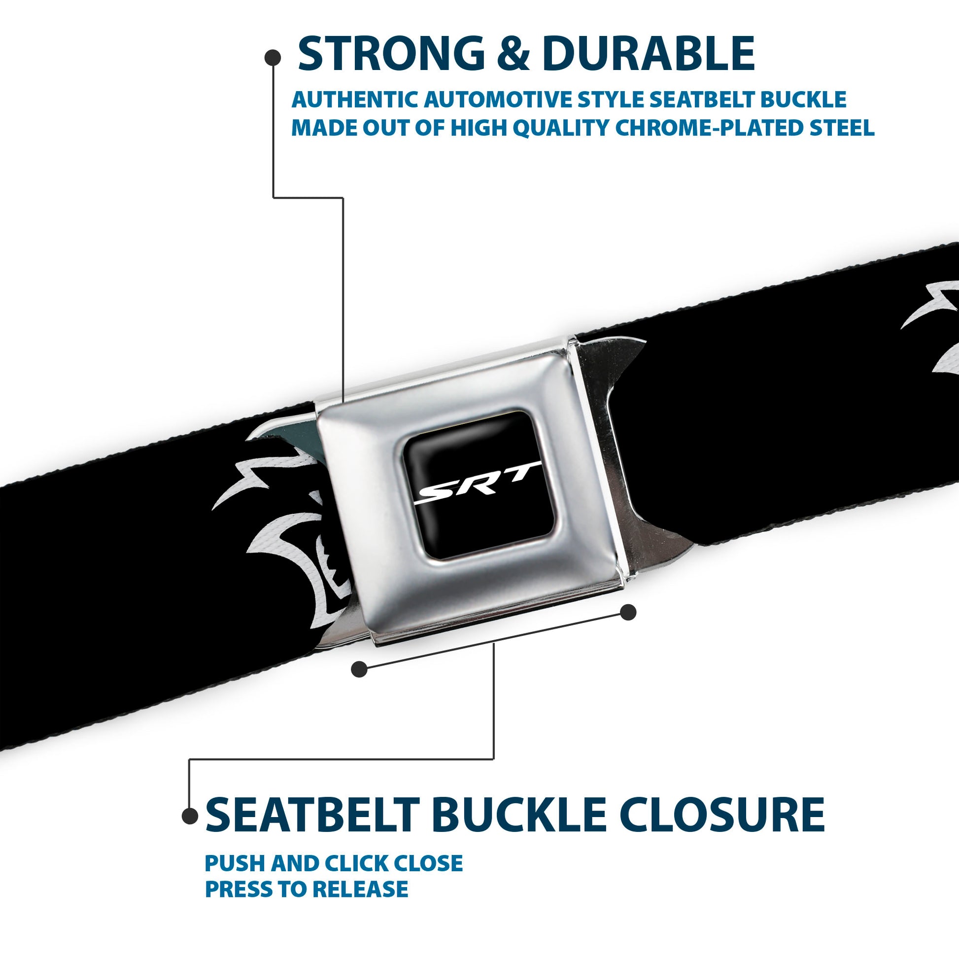 SRT Logo Full Color Black White Seatbelt Belt - Dodge Hellcat Logo Black/White Webbing Seatbelt Belts Dodge