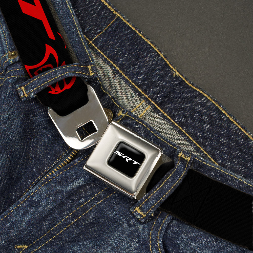 SRT Logo Full Color Black White Seatbelt Belt - Dodge SRT Hellcat Logo CLOSE-UP Black/Red Webbing Seatbelt Belts Dodge