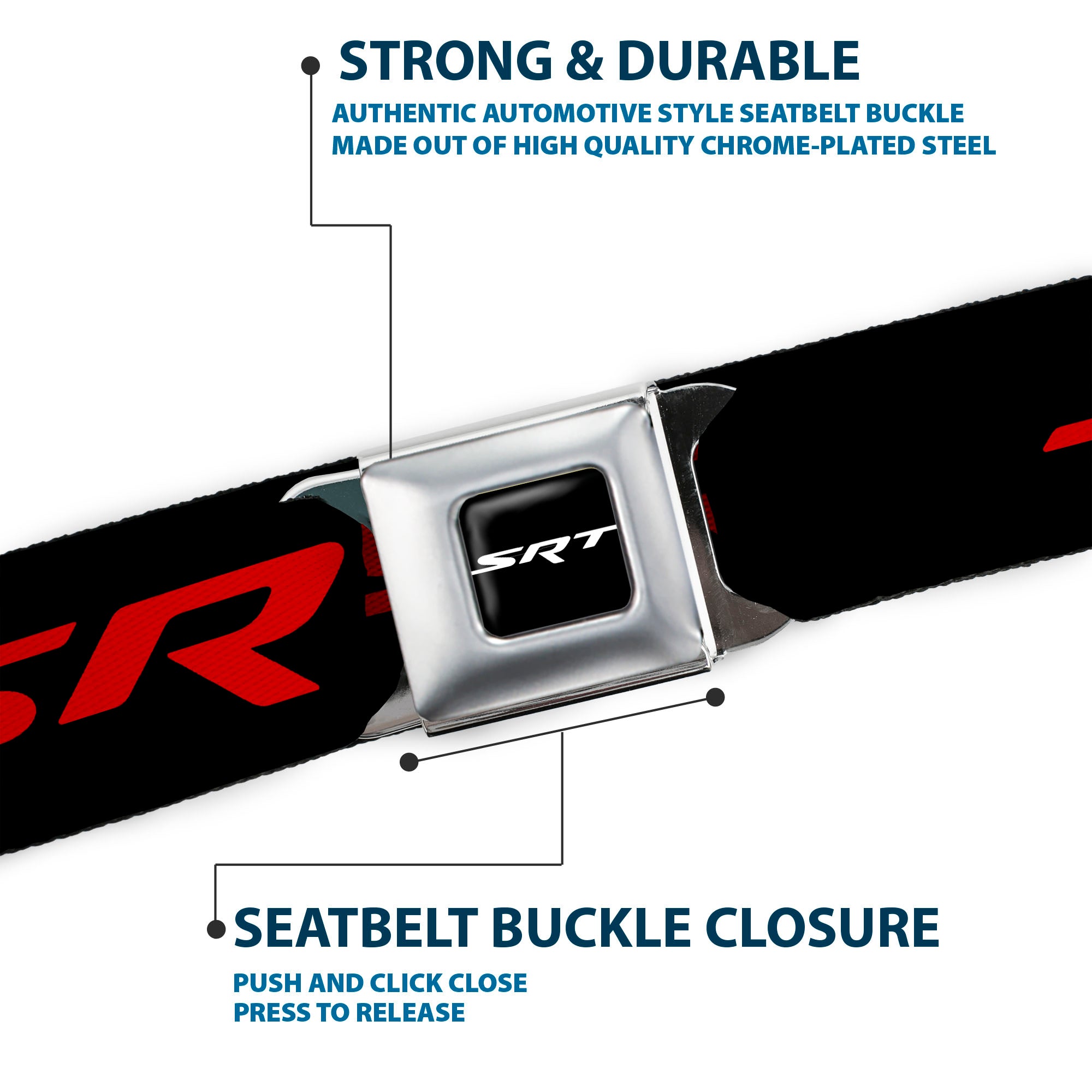 SRT Logo Full Color Black White Seatbelt Belt - Dodge SRT Hellcat Logo CLOSE-UP Black/Red Webbing Seatbelt Belts Dodge