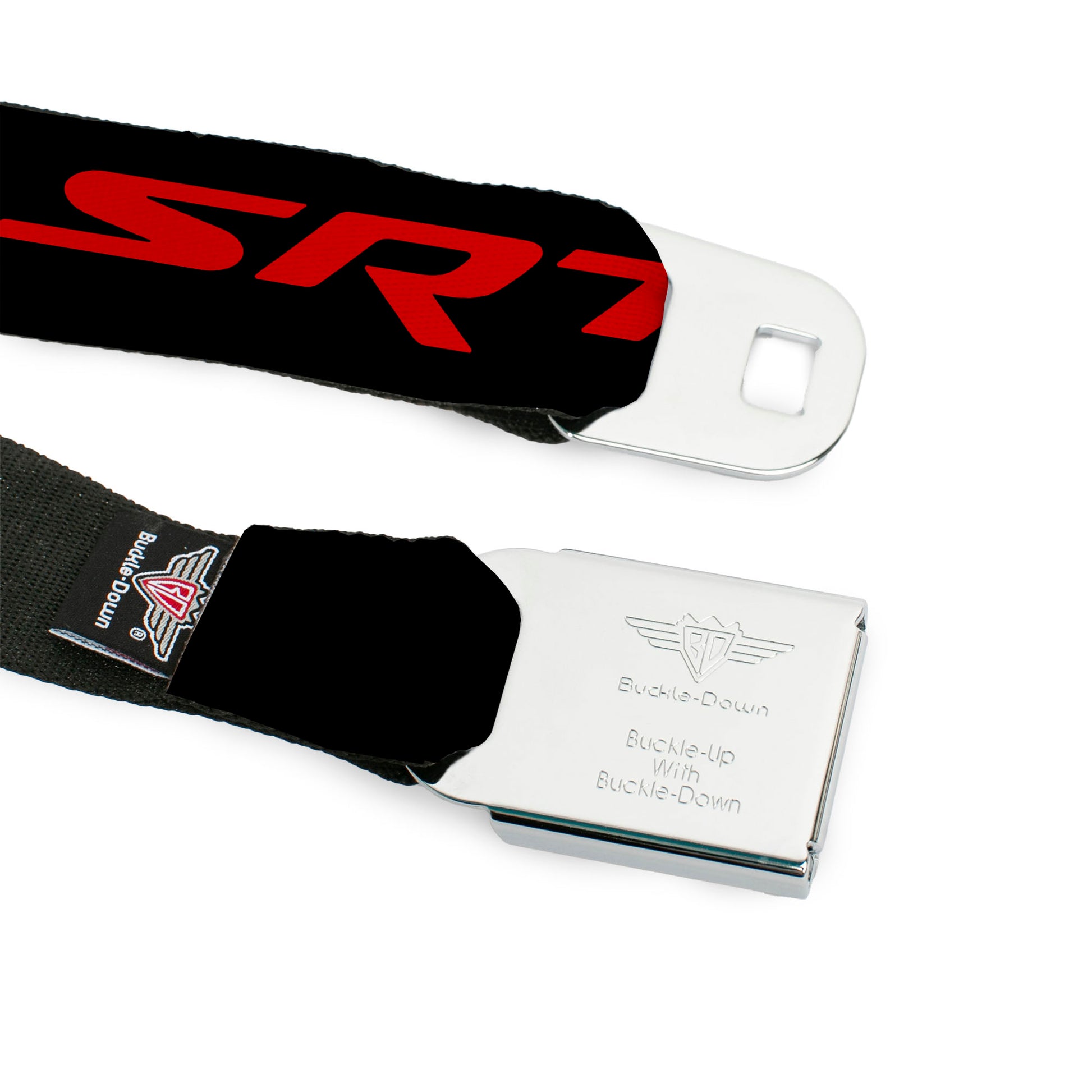 SRT Logo Full Color Black White Seatbelt Belt - Dodge SRT Hellcat Logo CLOSE-UP Black/Red Webbing Seatbelt Belts Dodge