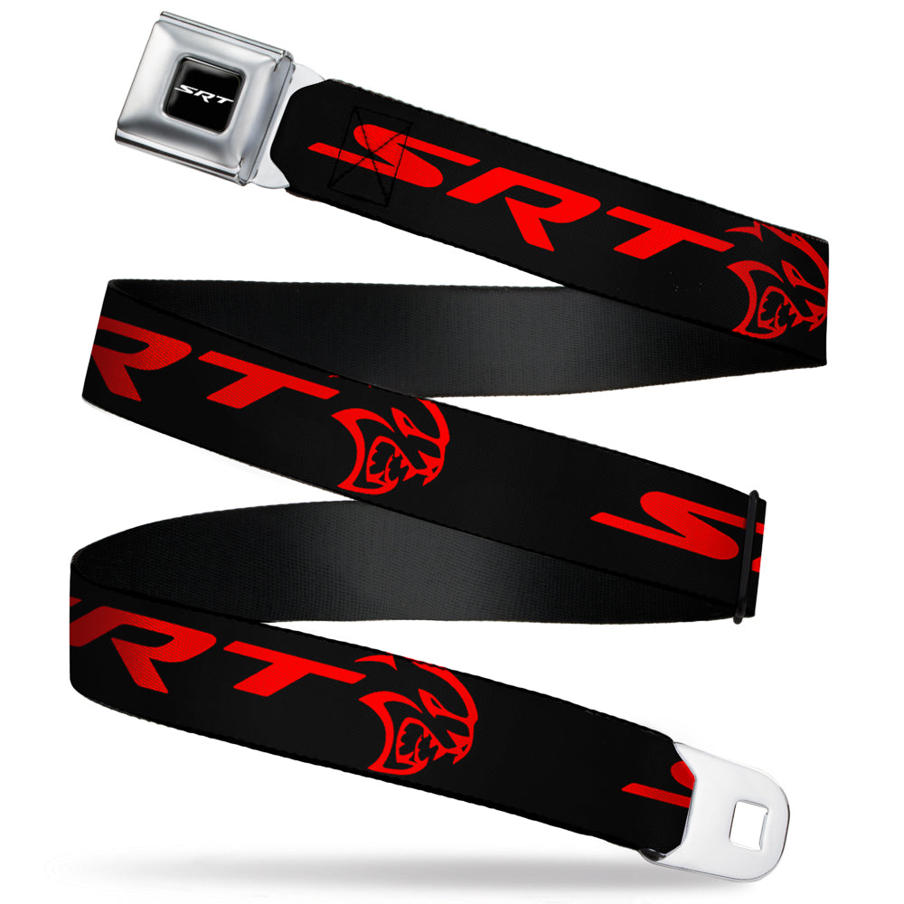 SRT Logo Full Color Black White Seatbelt Belt - Dodge SRT Hellcat Logo CLOSE-UP Black/Red Webbing Seatbelt Belts Dodge