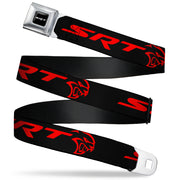 SRT Logo Full Color Black White Seatbelt Belt - Dodge SRT Hellcat Logo CLOSE-UP Black/Red Webbing Seatbelt Belts Dodge