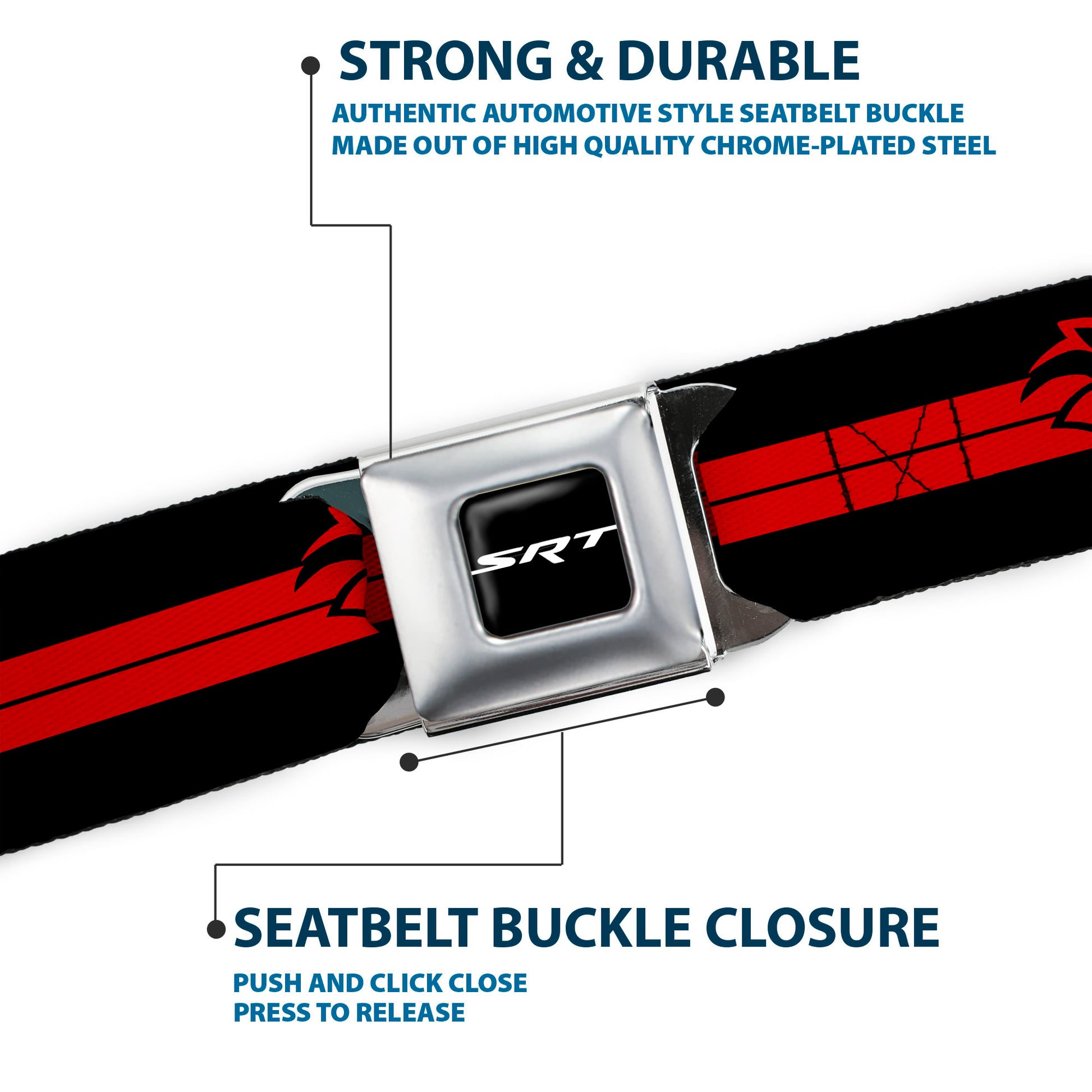 SRT Logo Full Color Black White Seatbelt Belt - Dodge Hellcat Stripe Logo Black/Red Webbing Seatbelt Belts Dodge