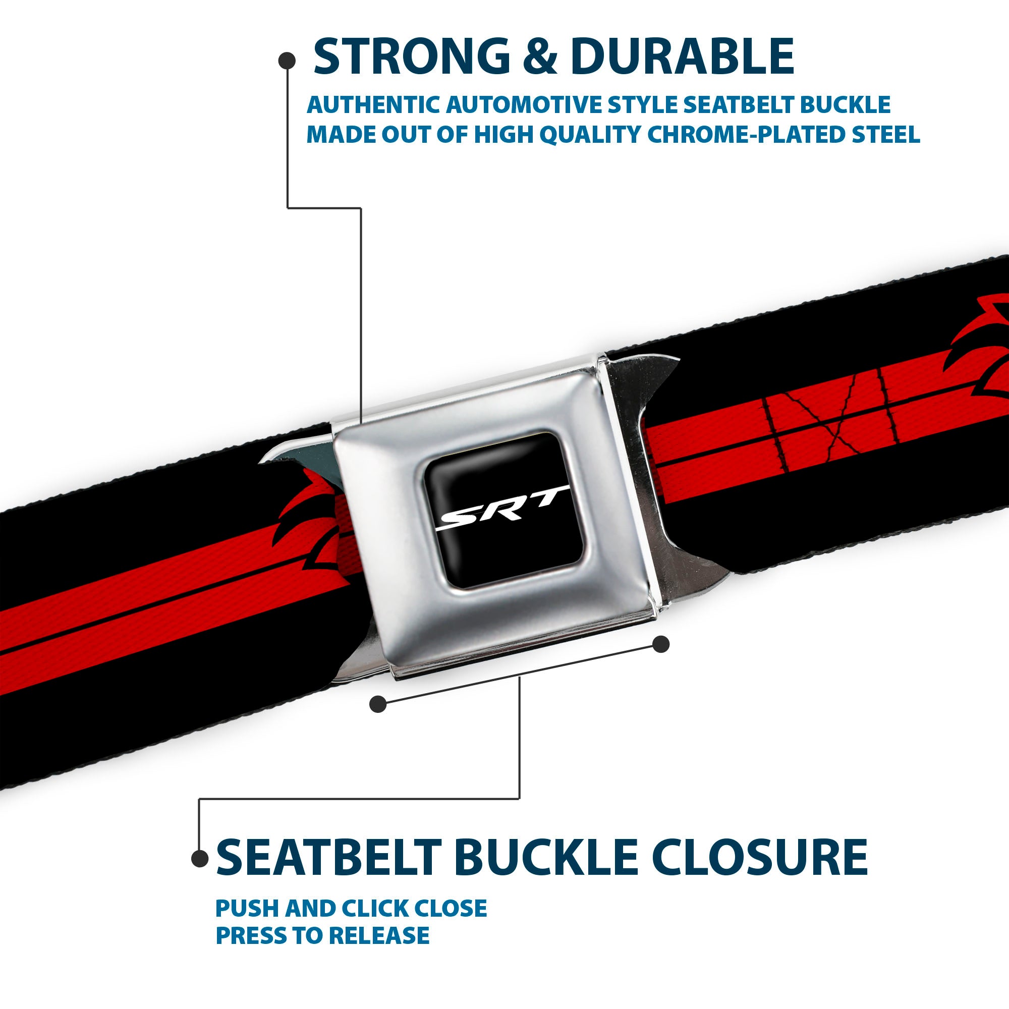 SRT Logo Full Color Black White Seatbelt Belt - Dodge Hellcat Stripe Logo Black/Red Webbing Seatbelt Belts Dodge