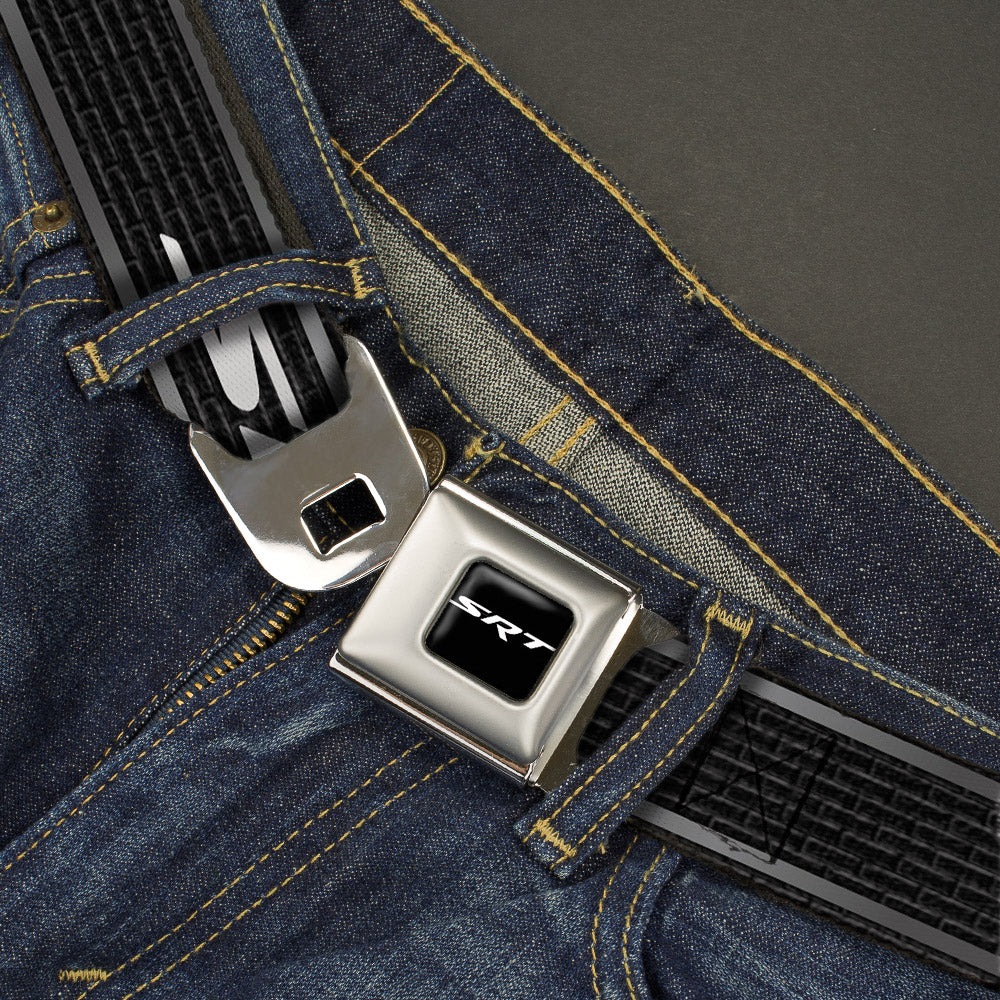 SRT Logo Full Color Black White Seatbelt Belt - Dodge SRT Hellcat Logo Stripe Black/Silver/White Webbing Seatbelt Belts Dodge